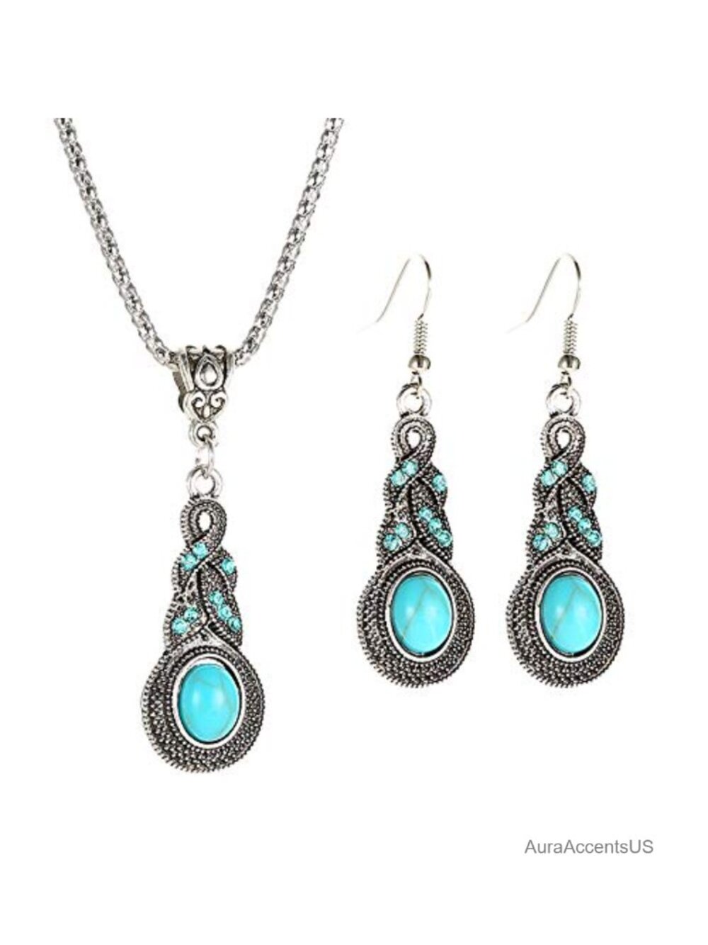 Western Boho Turquoise Earrings Necklace Set Dangle Drop Jewelry